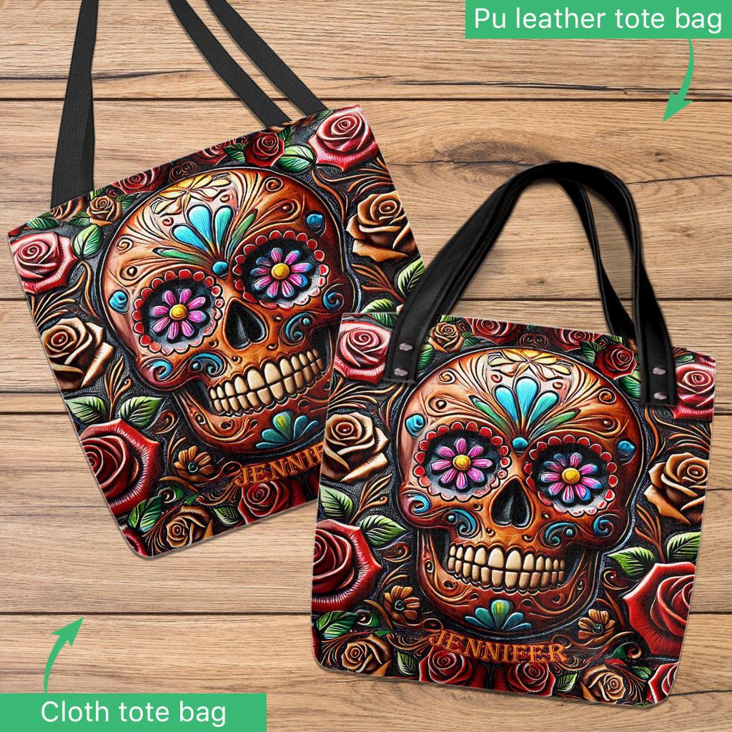 Roses And Skull - Personalized Skull Tote Bag