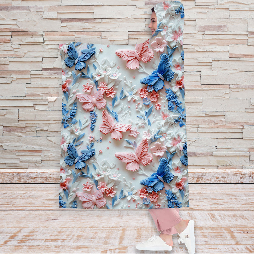 Couverture à capuche personnalisée à motifs papillons roses et bleus