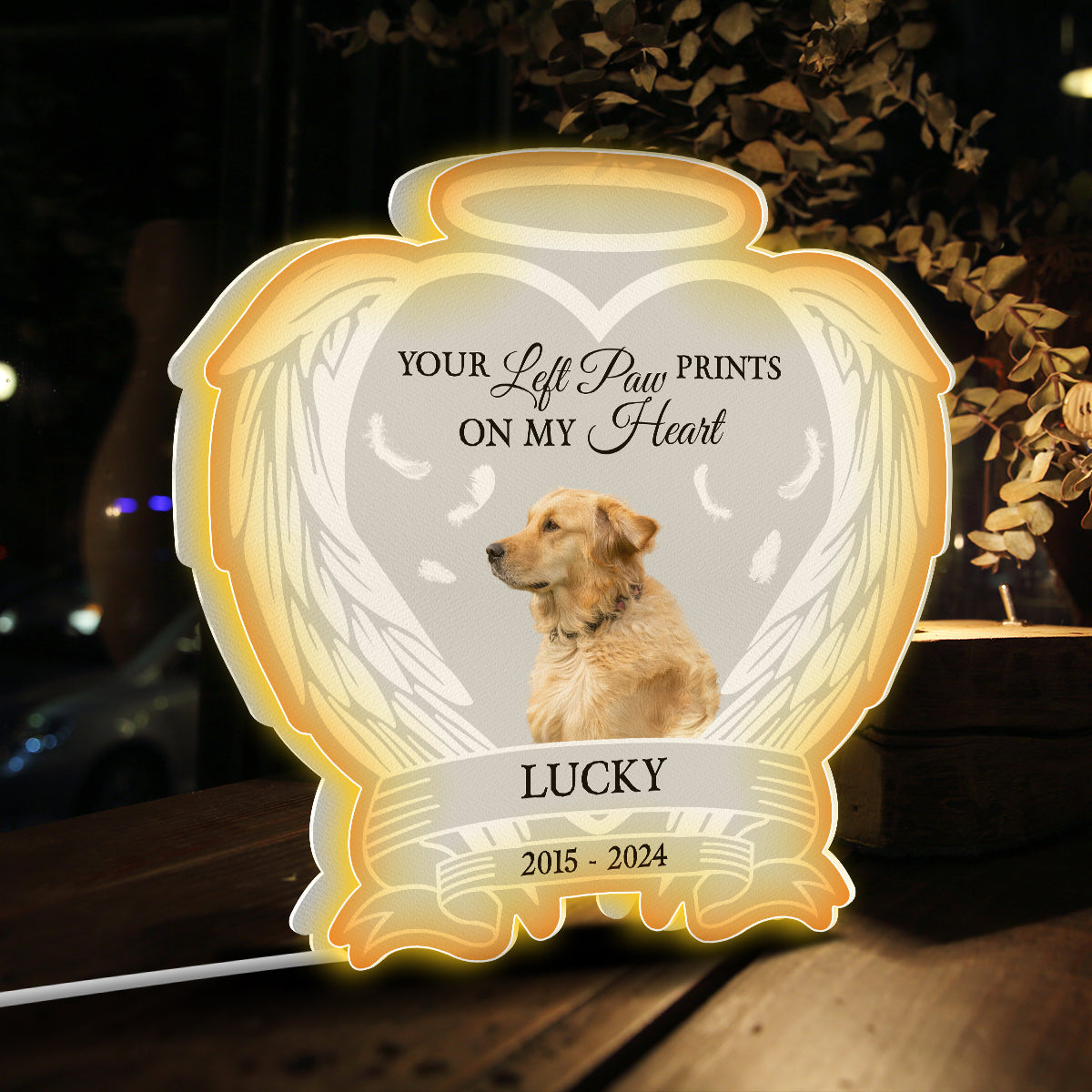 Tu as laissé des empreintes de pattes sur mon cœur - Boîte lumineuse photo personnalisée pour chien