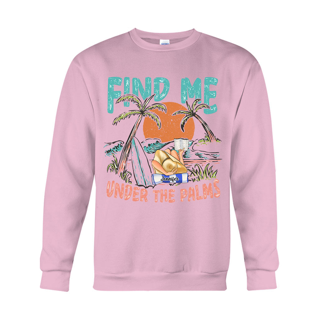 Retrouve-moi sous les palmiers, fille qui lit - T-shirt et sweat à capuche personnalisés « Amoureuse de la mer »