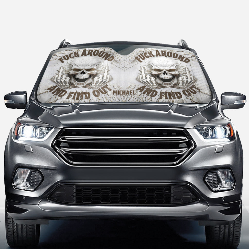 F Around And Find Out White Skull - Personalized Skull Car Sunshade