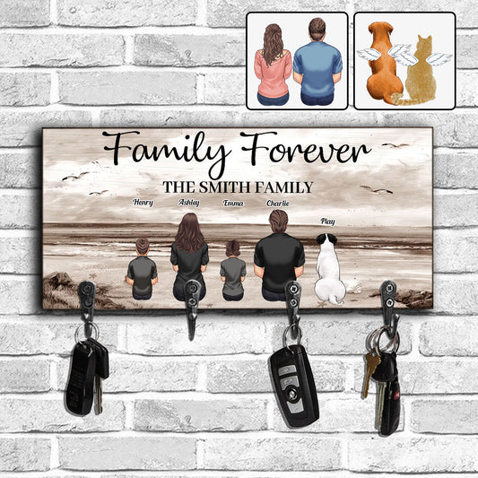 Porte-clés familial personnalisé « Family Forever Beach Landscape Vintage Version »