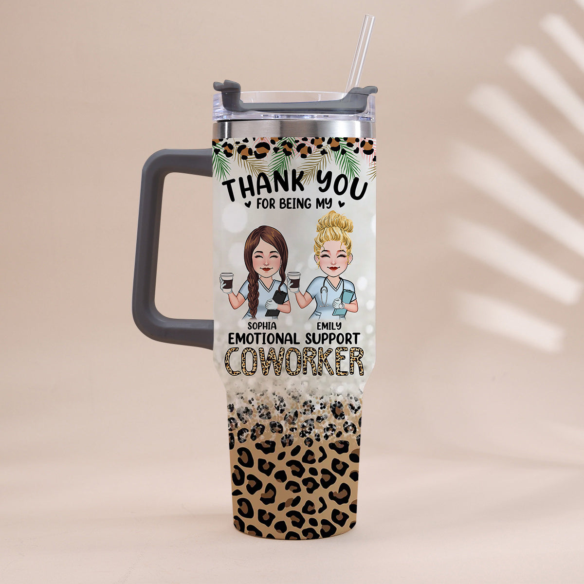 Thank You For Being My Emotional Coworker - Personalized Nurse Tumbler With Handle