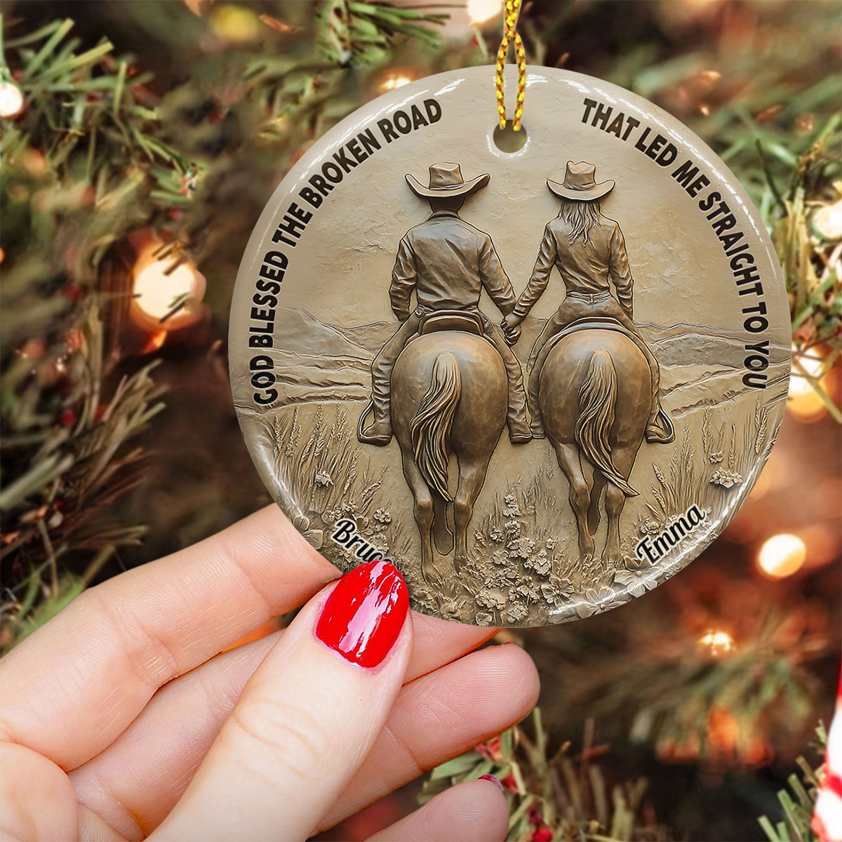 Dieu a béni le chemin sinueux qui m'a mené jusqu'à toi - Ornement rond en céramique personnalisé pour couple