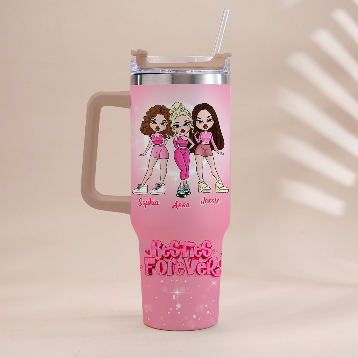 Amies pour toujours - Gobelet isotherme personnalisé avec anse « Meilleures amies »