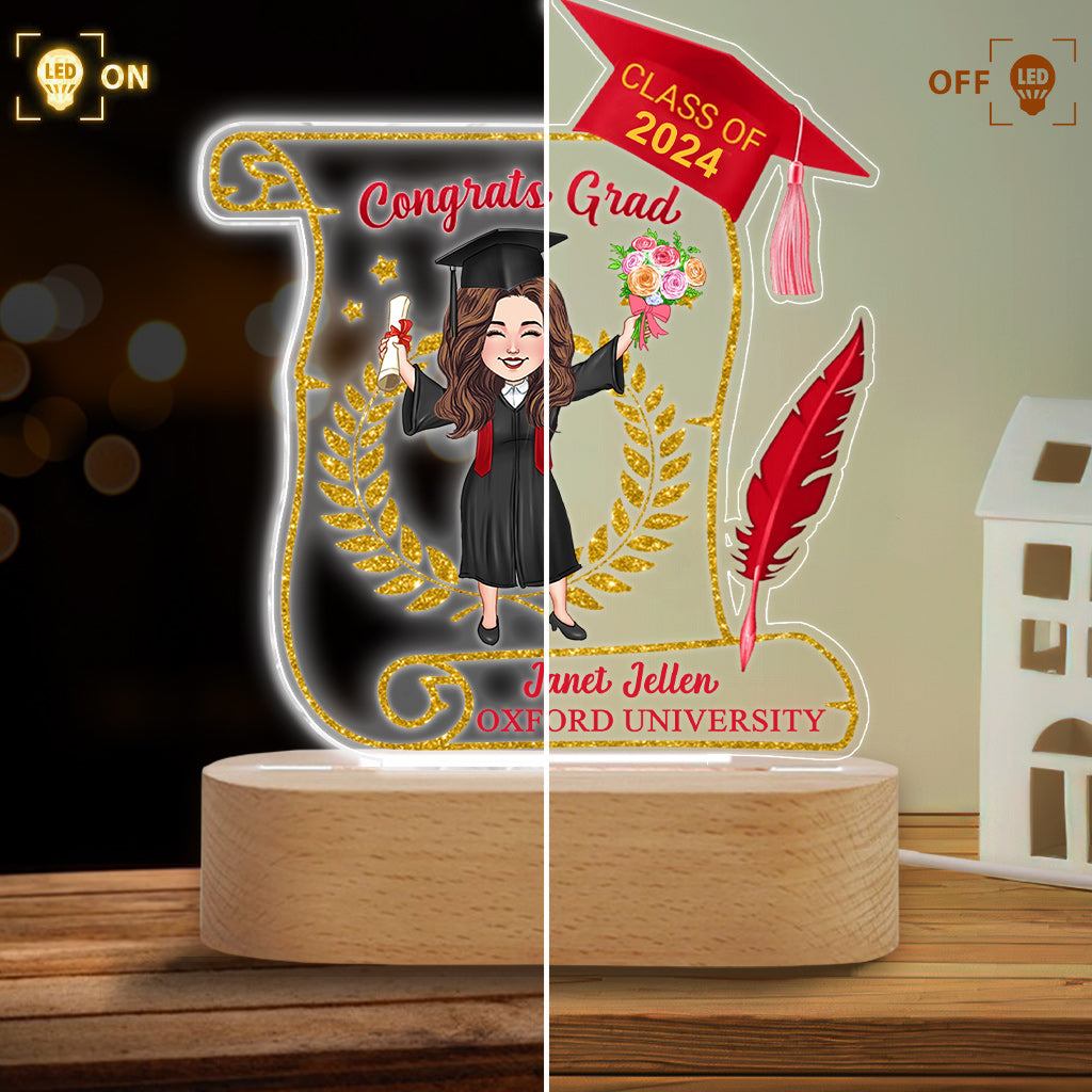 Plaque lumineuse personnalisée en forme de diplôme - Félicitations aux diplômés