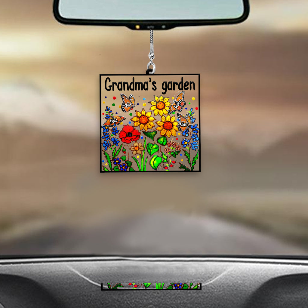 Jardin de grand-mère avec papillon - Ornement de voiture transparent personnalisé pour grand-mère