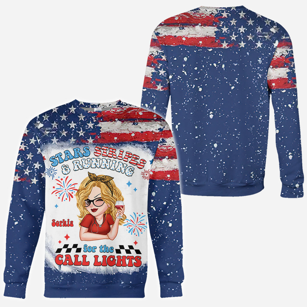 Star Stripes And Running For The Calling Light - Personalized Nurse All Over Shirt
