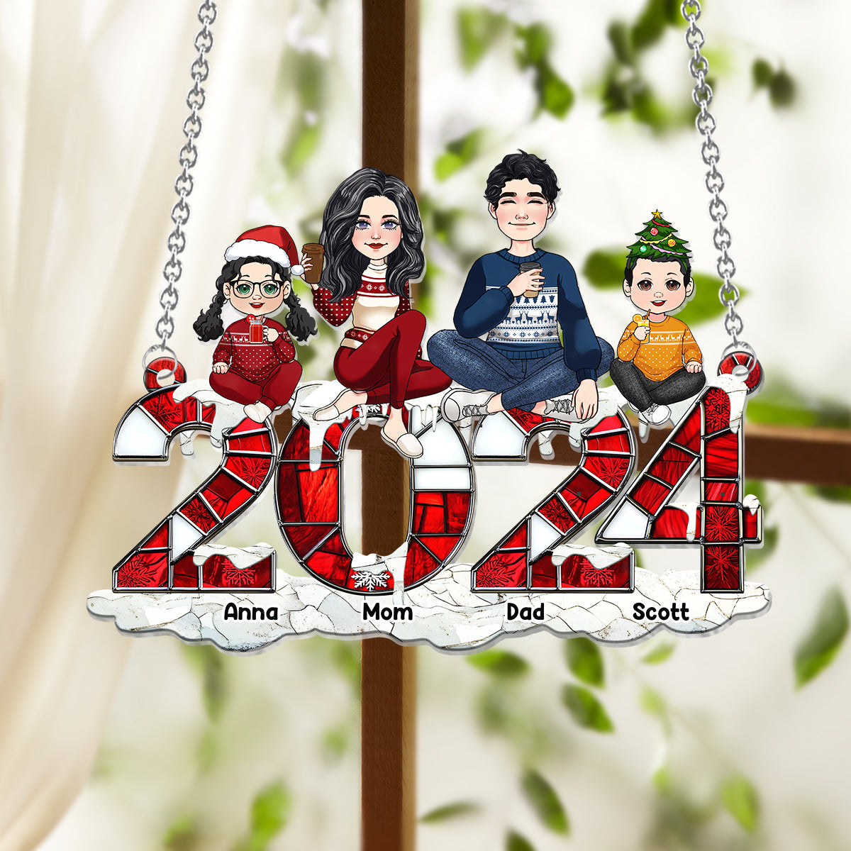 2024 Christmas - Personalized Family Window Hanging Suncatcher Ornament