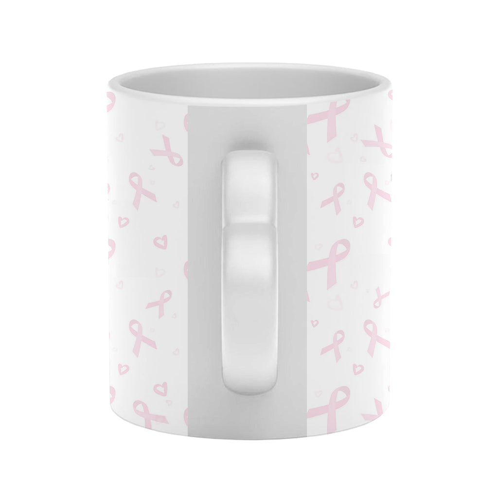 Dear Cancer You Picked The Wrong Bitch - Personalized Breast Cancer Awareness Heart Handle Mug