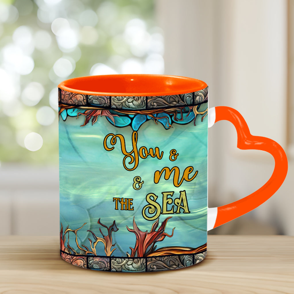 Toi, moi et la mer - Mug personnalisé avec anse en forme de cœur et de tortue