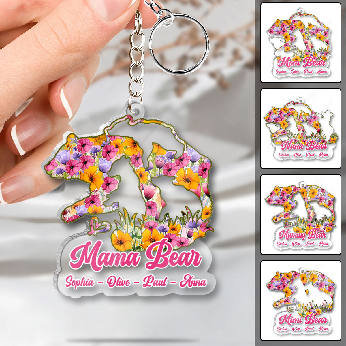 Maman Ours - Porte-clés transparent personnalisé Maman Ours