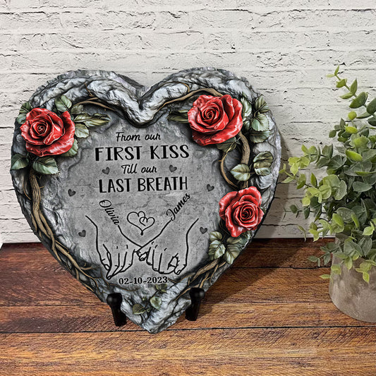 De notre premier baiser à notre dernier souffle - Pierre en forme de cœur personnalisée pour couple