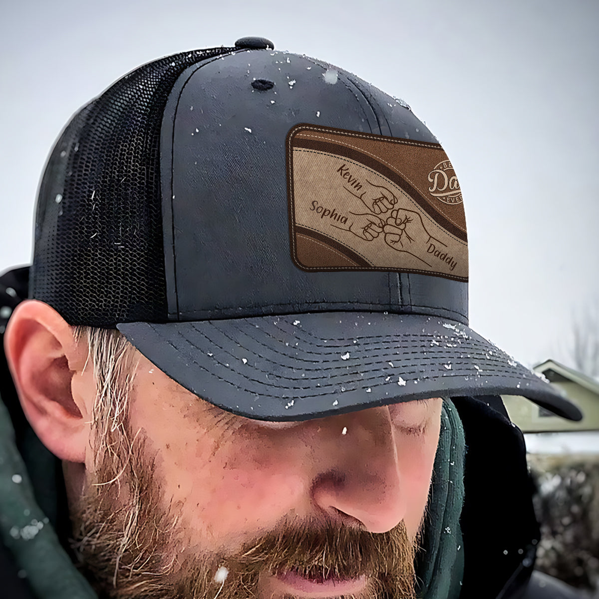 Meilleur papa du monde - Chapeau en cuir personnalisé avec écusson « Papa »