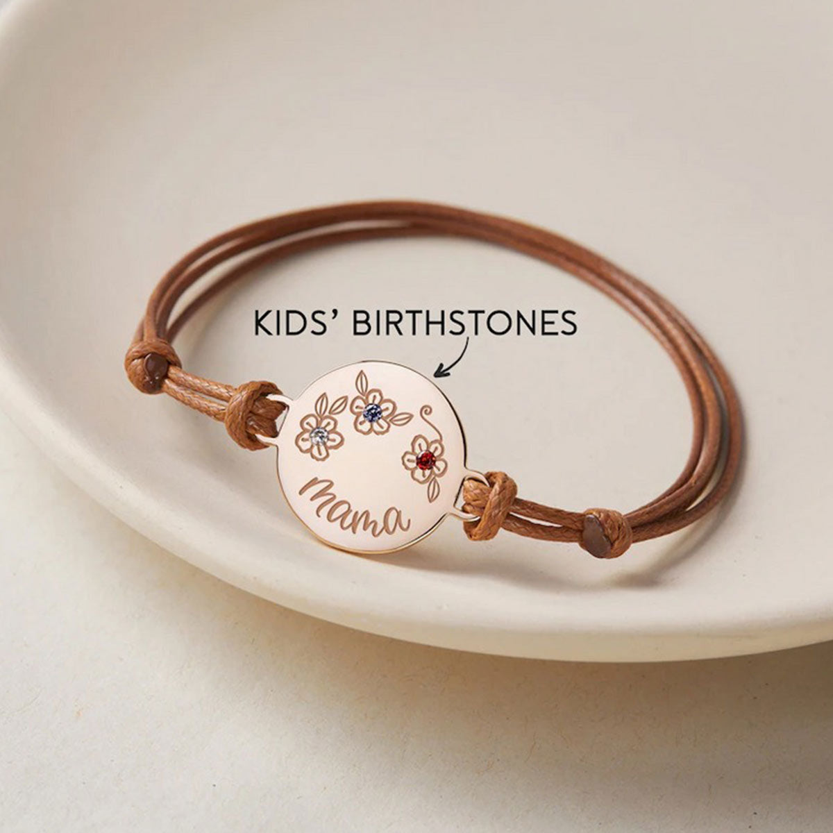 Bracelet pendentif rond avec pierres de naissance - Bracelet pendentif rond personnalisé pour maman