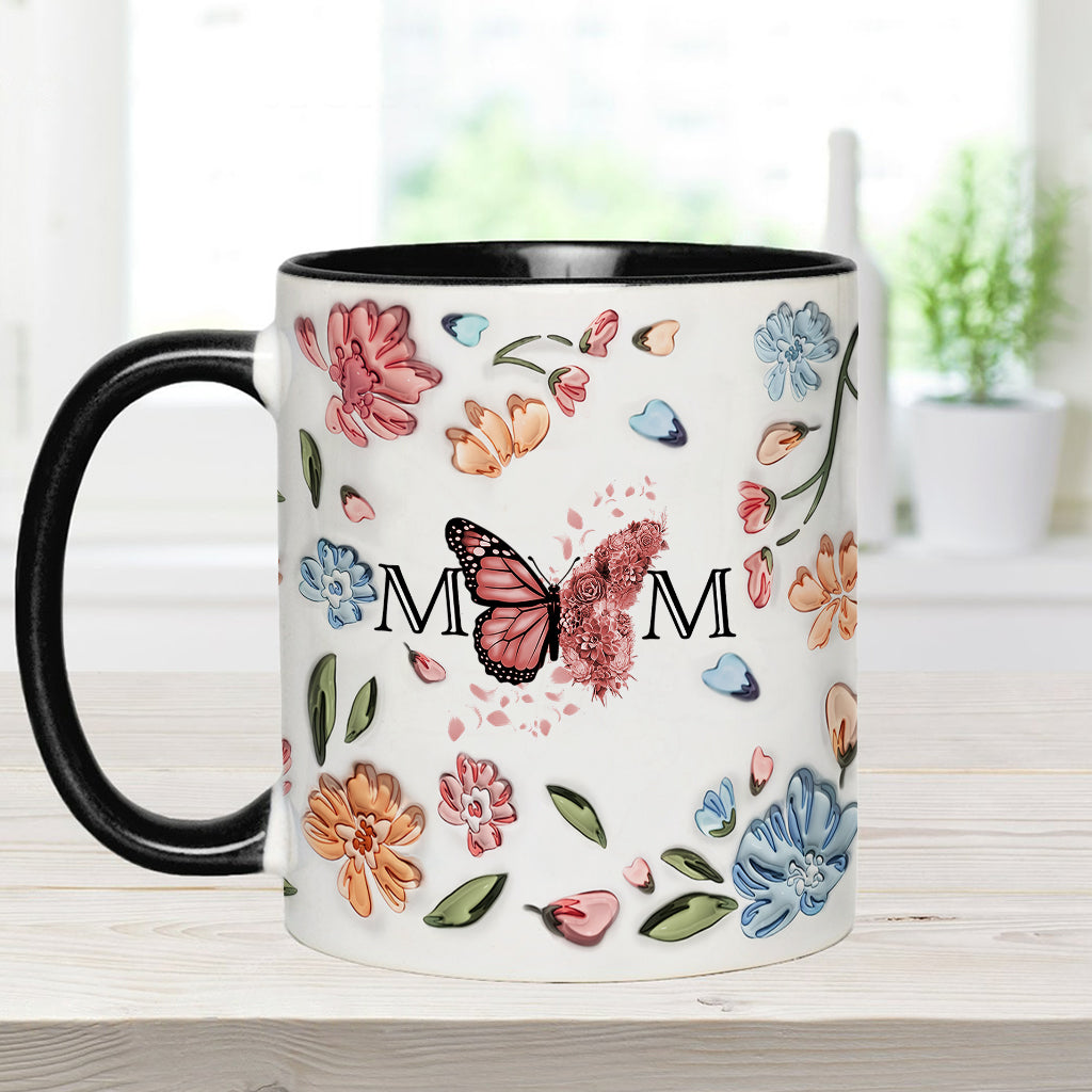 Mug personnalisé « Papillon pastel à fleurs » pour maman