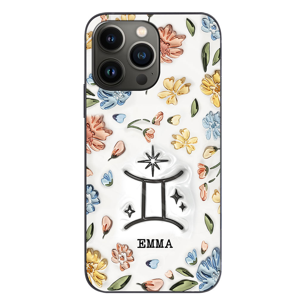 Coque de téléphone personnalisée avec signe du zodiaque et motif floral