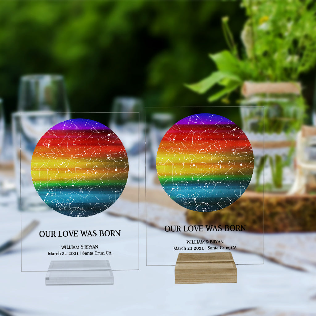 Notre amour est né - Plaque acrylique transparente personnalisée de soutien LGBT