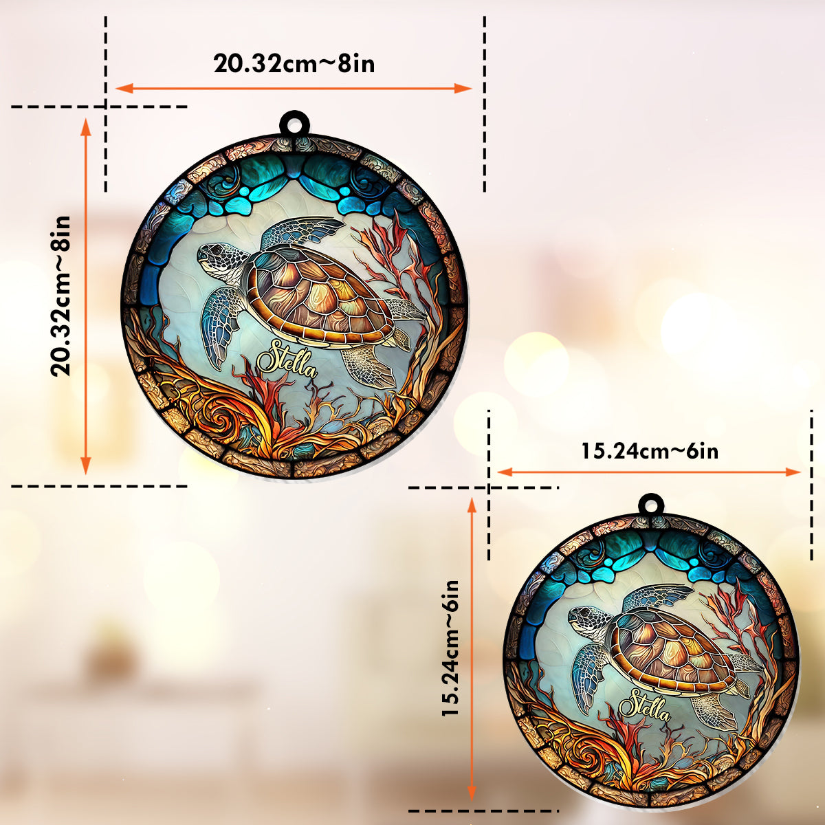J'adore les tortues - Décoration attrape-soleil personnalisée en forme de tortue à suspendre à la fenêtre 
