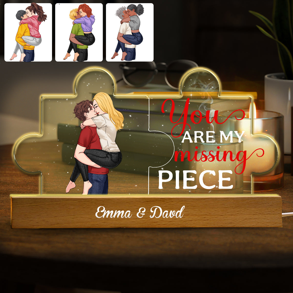 Tu es la pièce manquante de mon puzzle - Veilleuse LED personnalisée en forme de couple