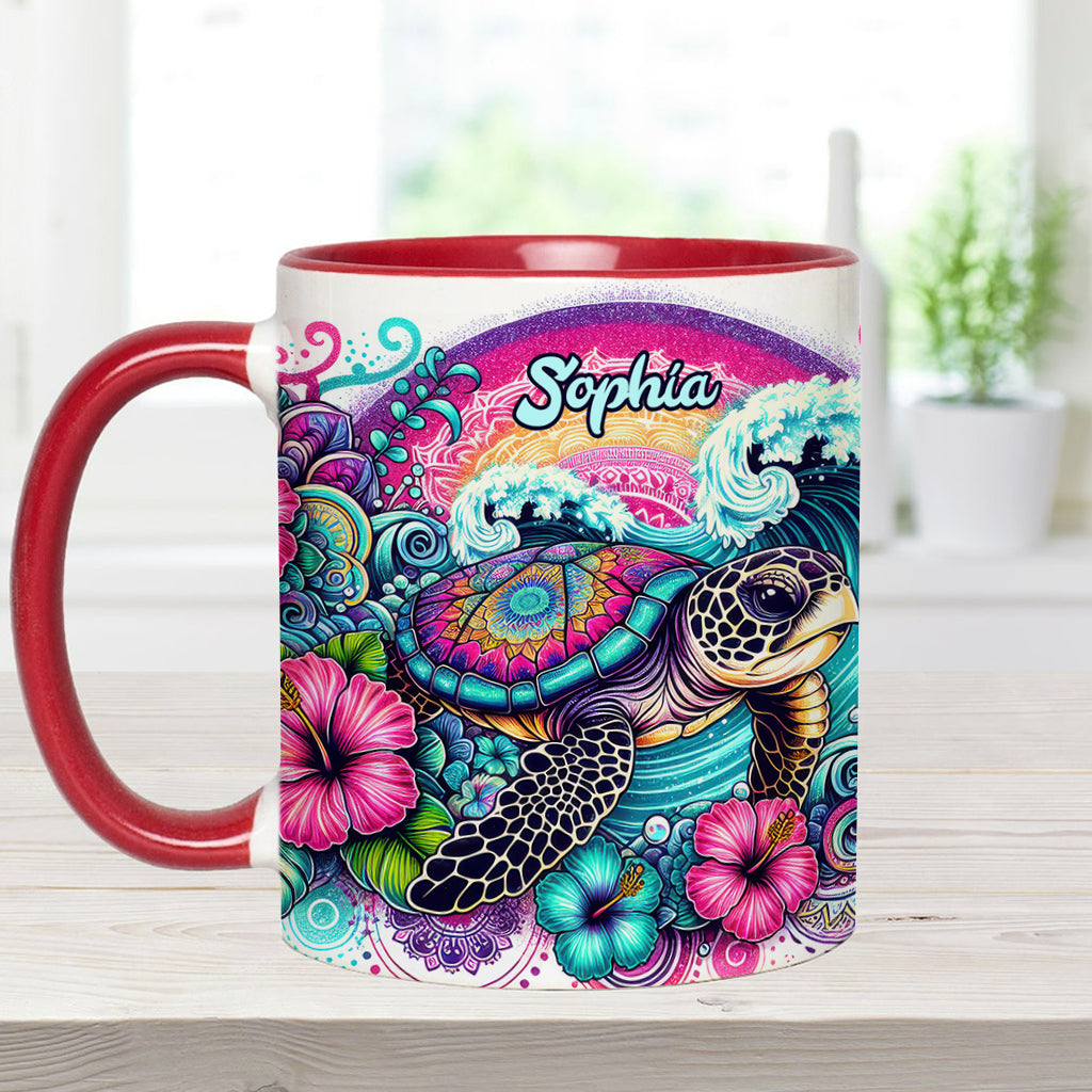 Mug personnalisé « Peace Love Turtle » avec motif tortue