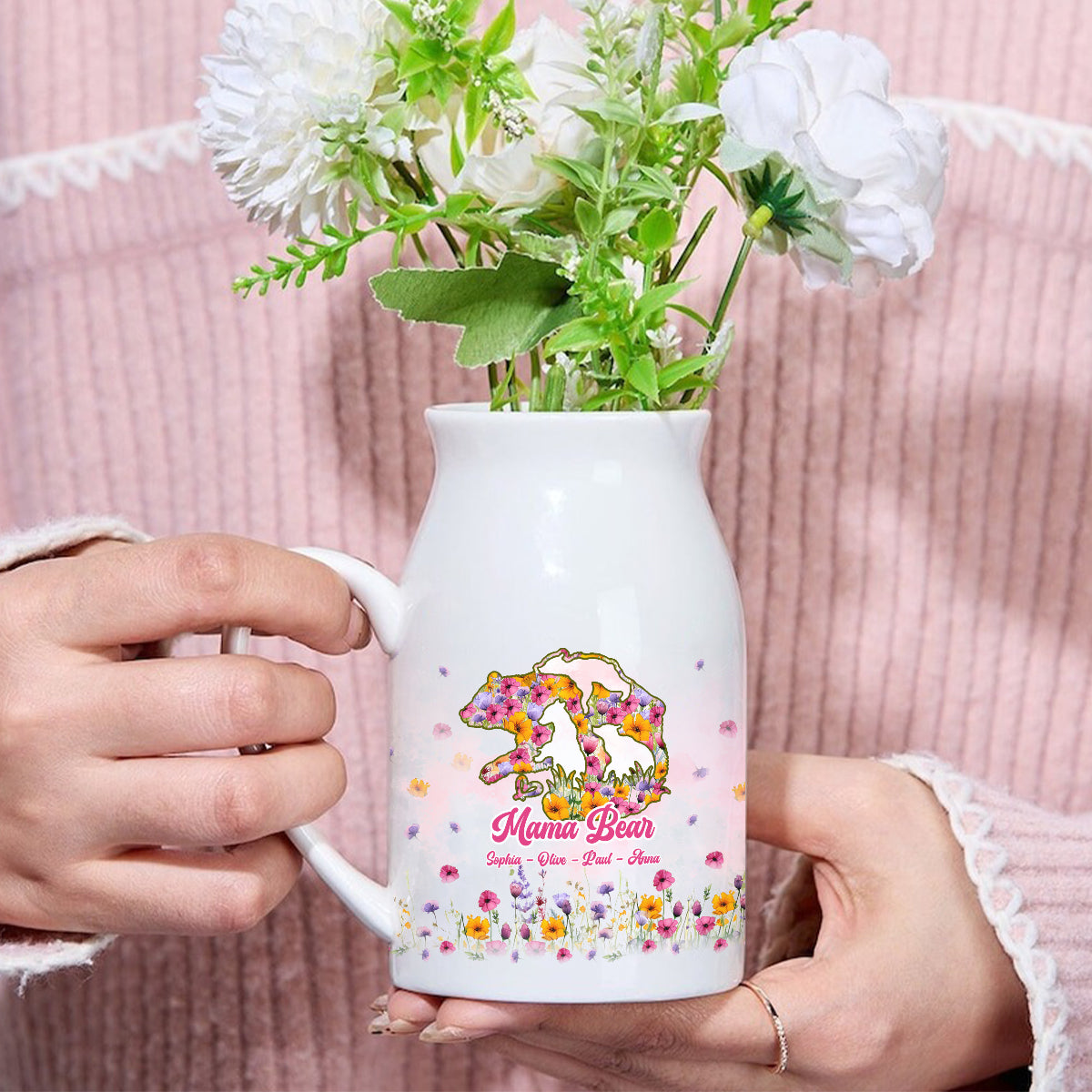Maman Ours - Vase à fleurs en céramique personnalisé pour maman