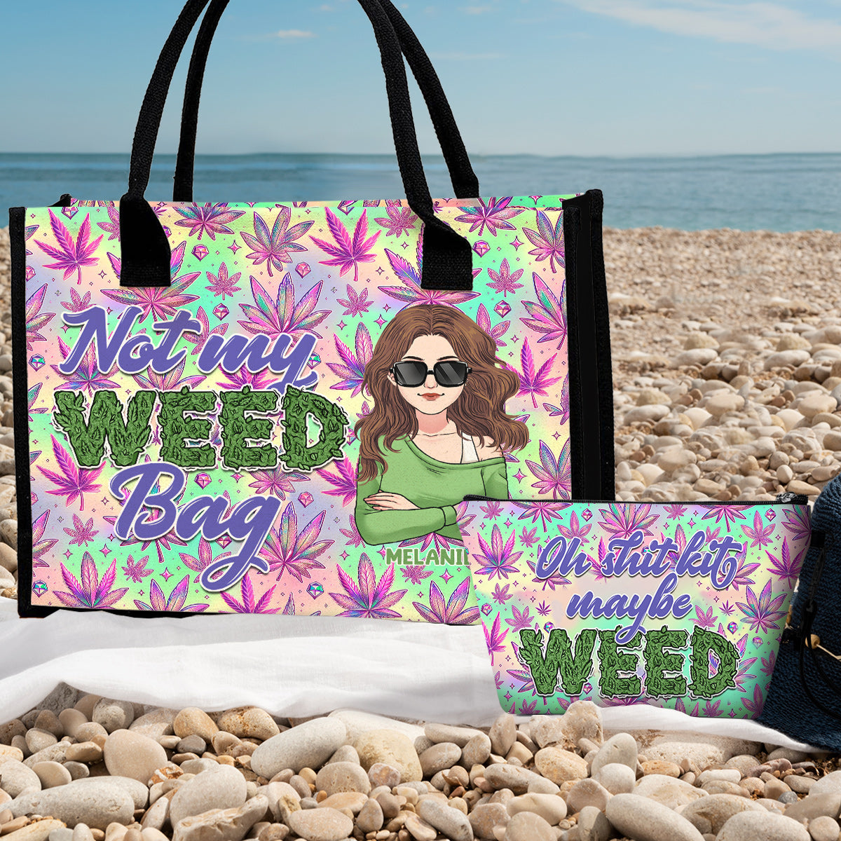 Mother Shite Maybe 420 - Sac fourre-tout et trousse de toilette en toile personnalisée sur le thème du cannabis