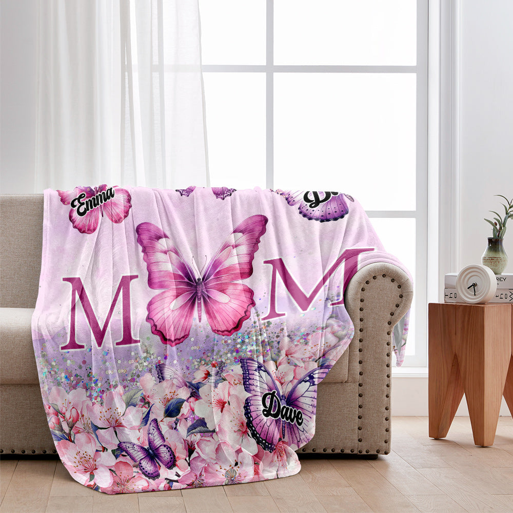 Couverture personnalisée pour maman, motif papillon rose à fleurs -