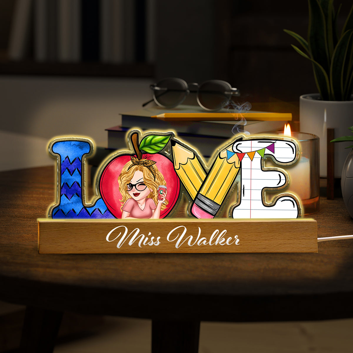 Veilleuse LED personnalisée en forme d'enseignant « J'aime enseigner la vie »