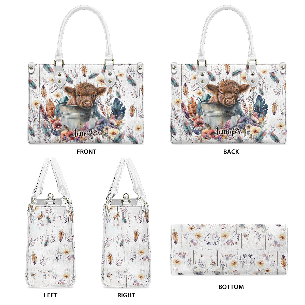 Sac à main en cuir personnalisé style western avec une vachette des Highlands bébé