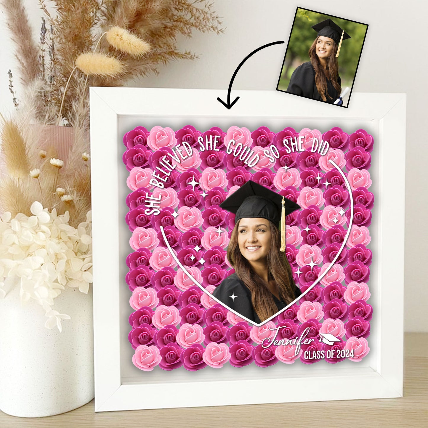 They Believed They Could So They Did - Personalized Graduation Custom Shaped Flower Shadow Box