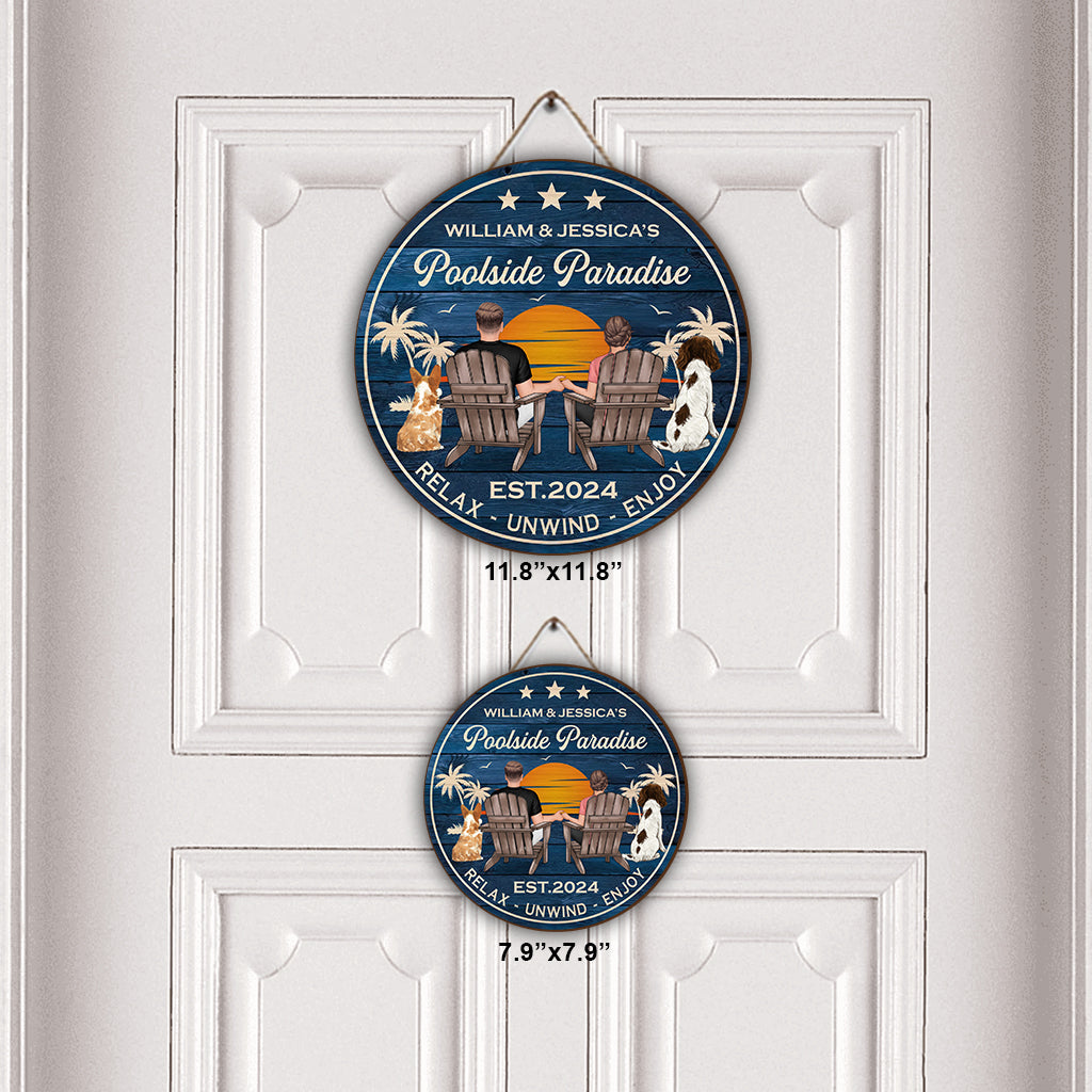 Pooside Paradise - Personalized Round Wood Sign