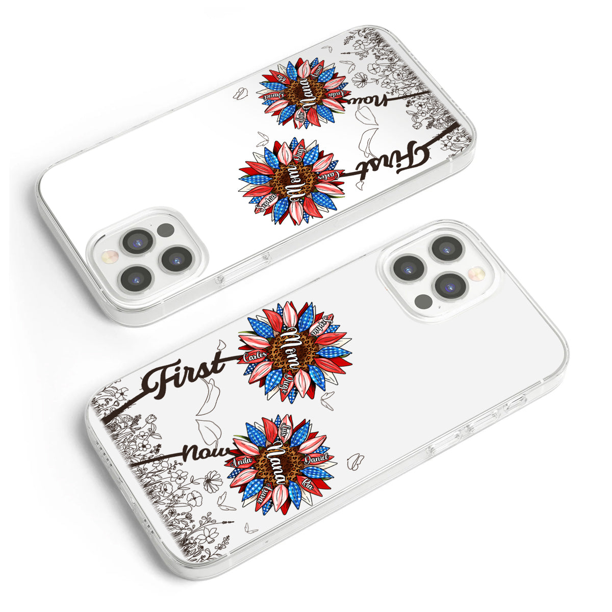 Première maman, maintenant grand-mère - Version Tournesol - Coque de téléphone transparente personnalisée pour grand-mère