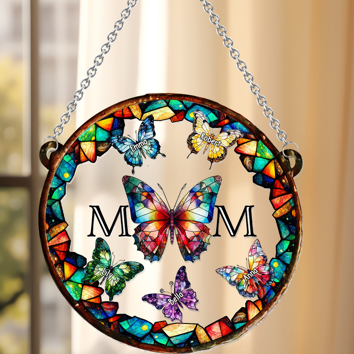 Butterfly Stainglass Mother - Personalized Mother Window Hanging Suncatcher Ornament