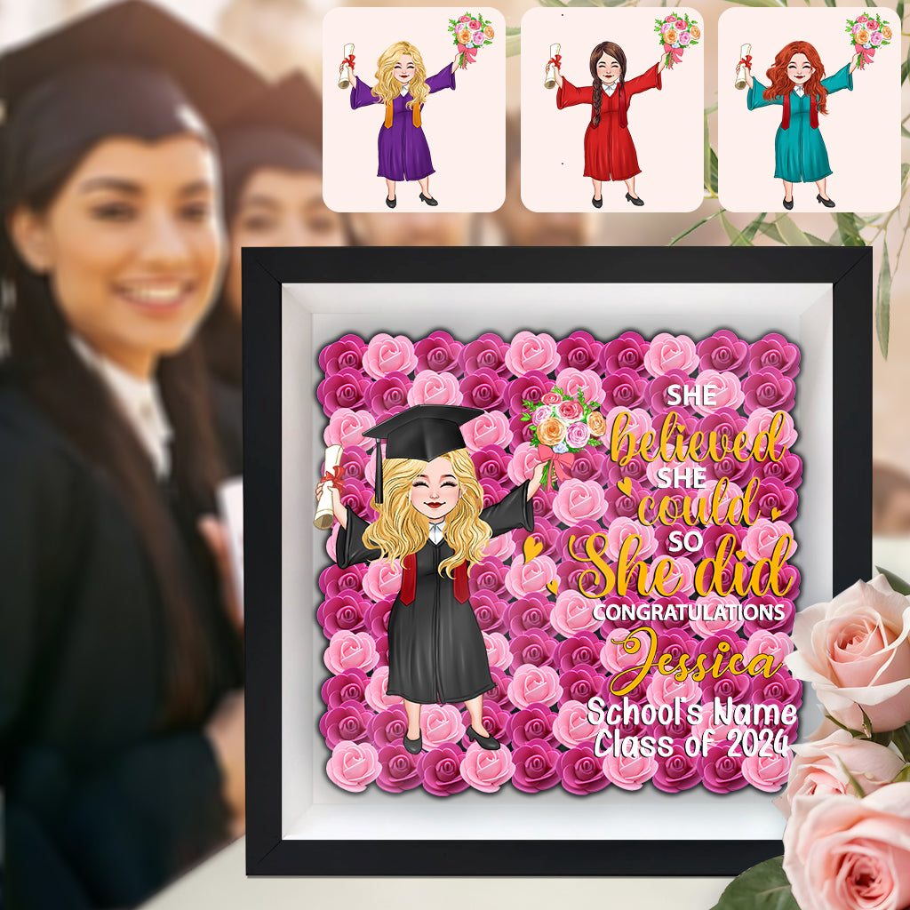 Fille diplômée 2024 - Boîte à souvenirs florale personnalisée