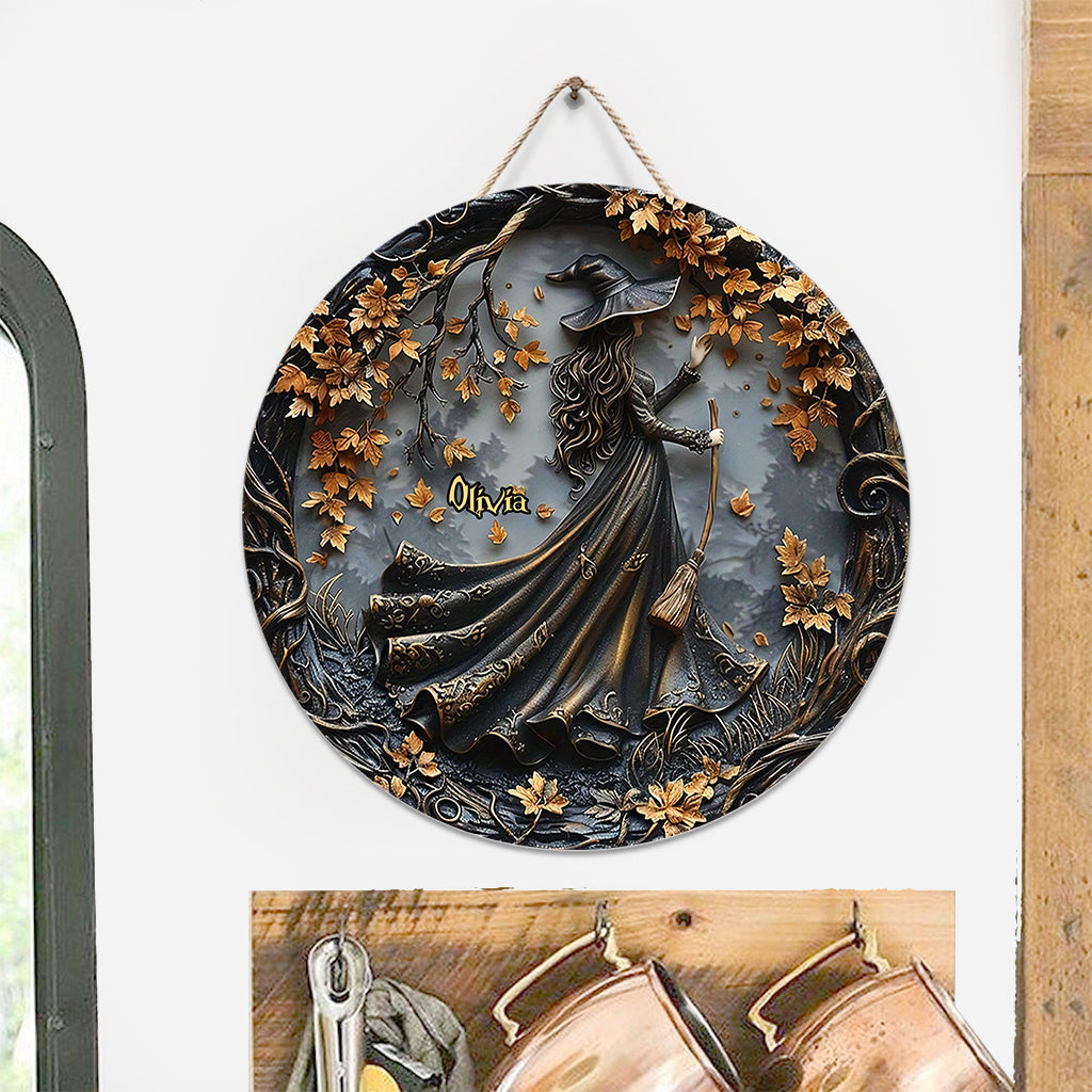 Belle Sorcière - Panneau rond en bois personnalisé « Sorcière »