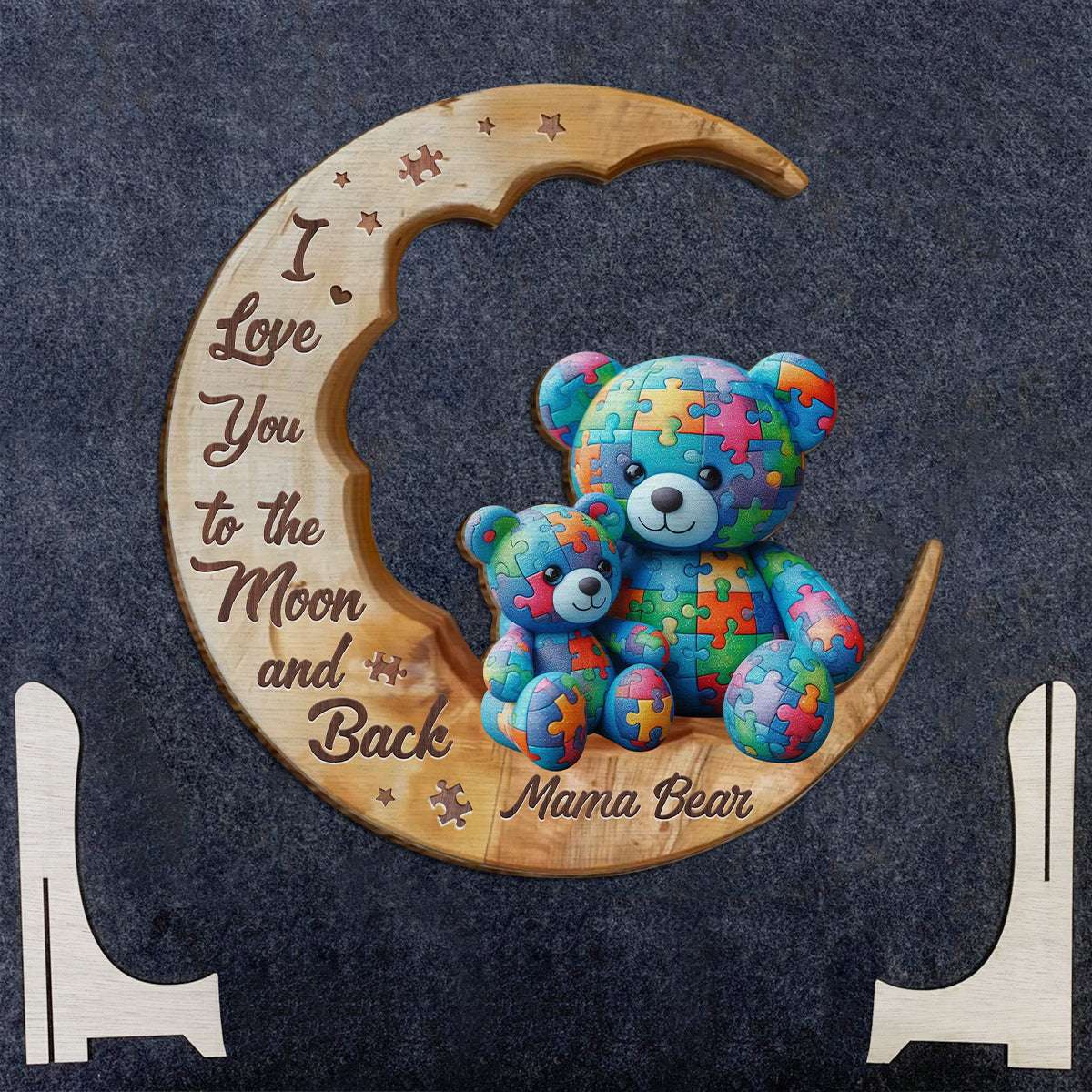 Je t'aime jusqu'à la lune et retour - Panneau en bois double couche pour la sensibilisation à l'autisme