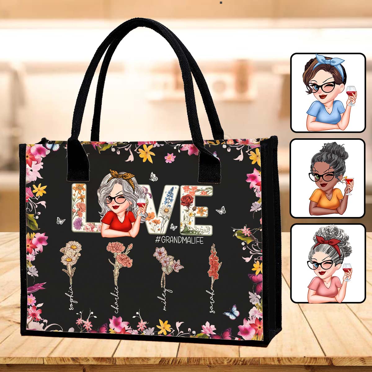 J'aime la vie de grand-mère - Sac fourre-tout en toile personnalisé pour grand-mère