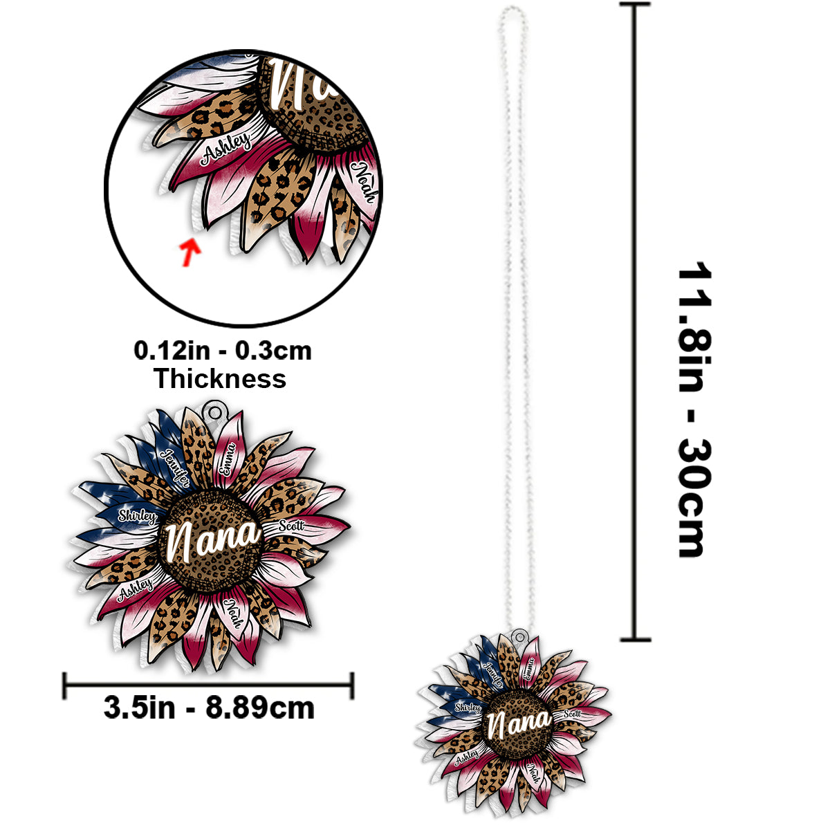 Drapeau Tournesol de Grand-Mère pour le 4 juillet - Ornement de voiture personnalisé en forme de tournesol pour Grand-Mère