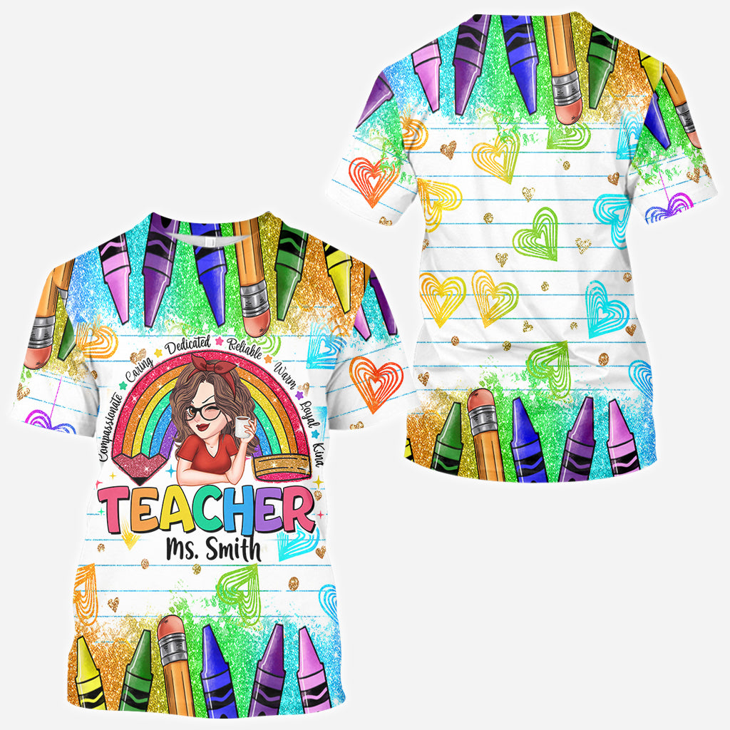 T-shirt personnalisé arc-en-ciel pour enseignant(e) - T-shirt intégral arc-en-ciel pour enseignant(e)