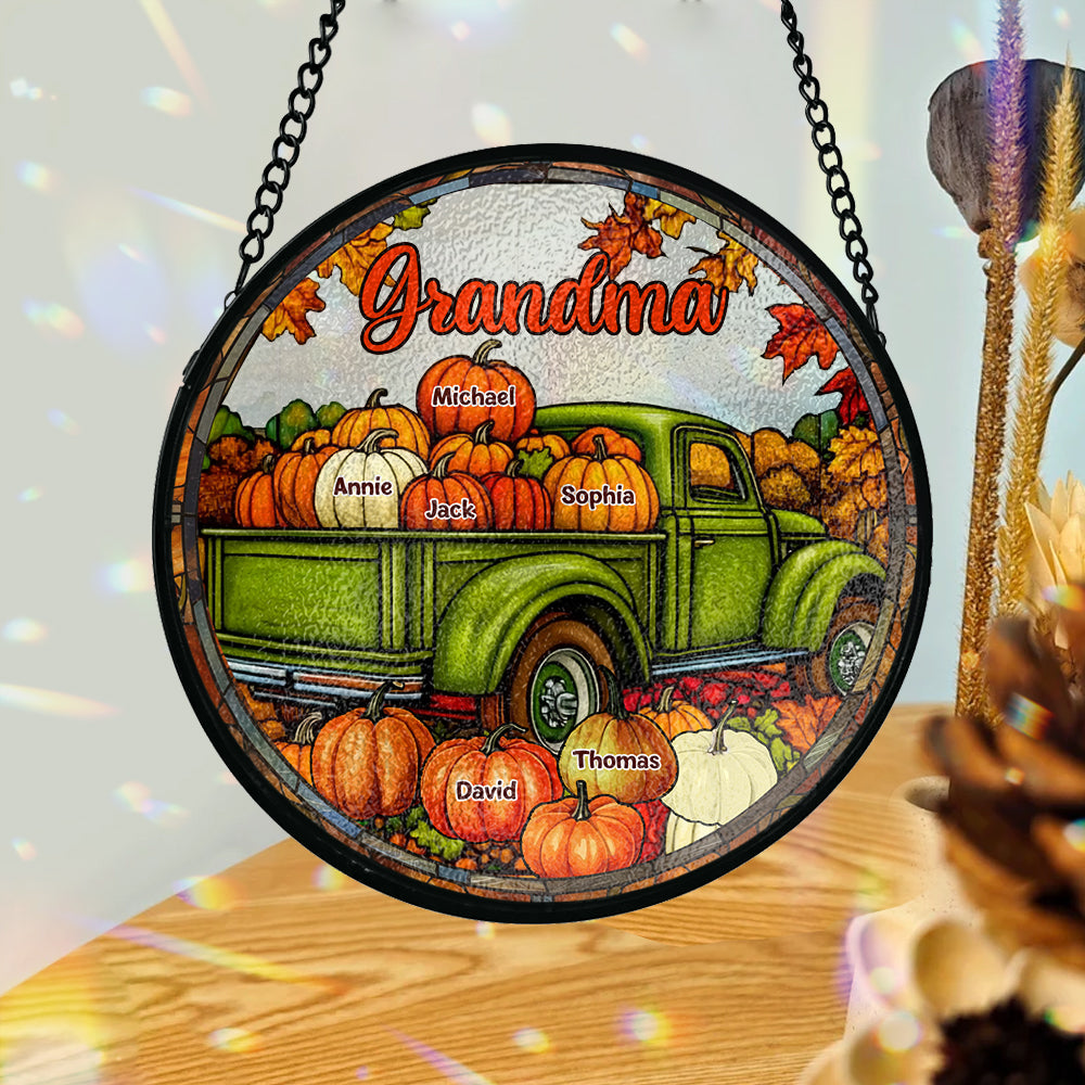 Camion d'automne de grand-mère - Attrape-soleil en vitrail personnalisé pour grand-mère
