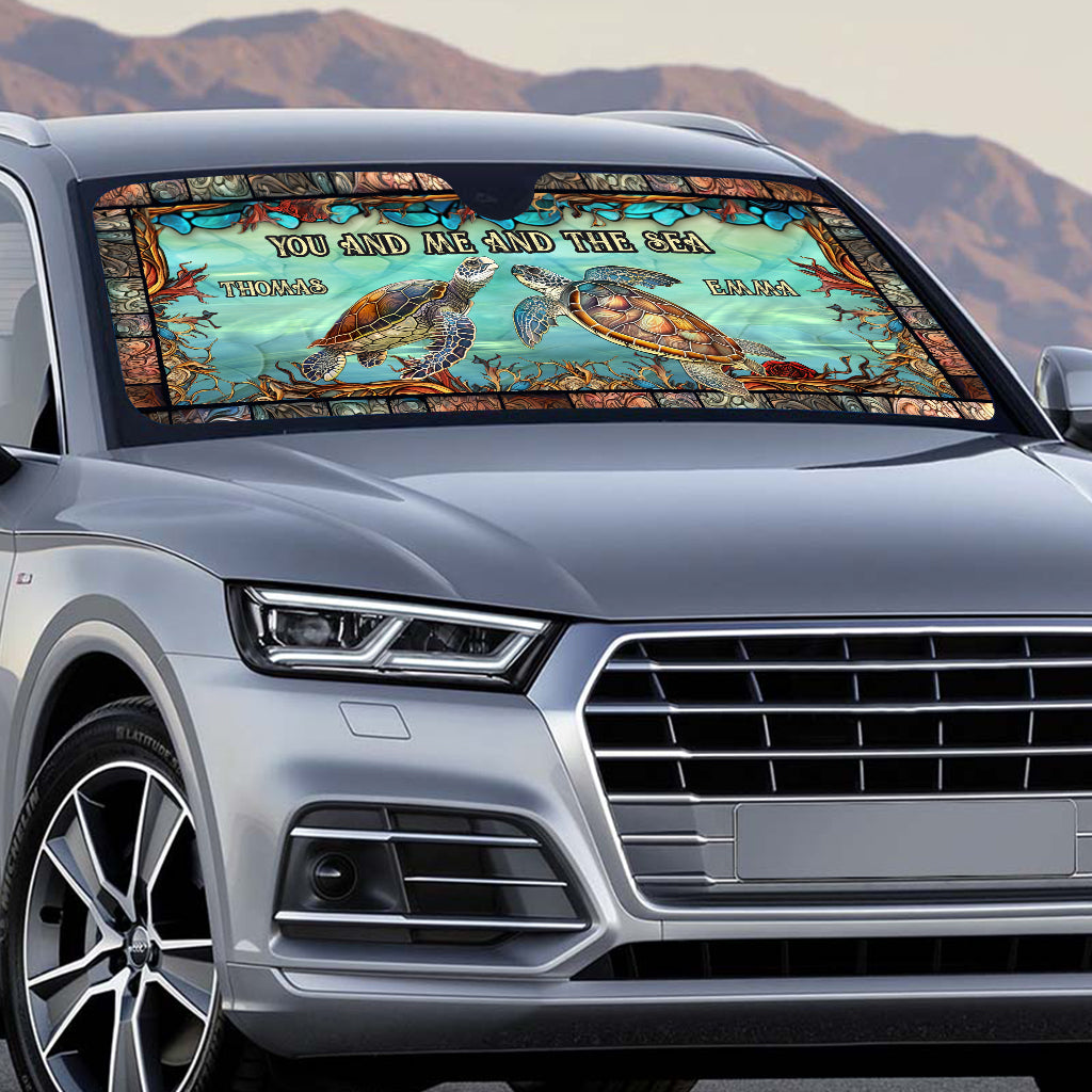 Toi, moi et la mer - Pare-soleil de voiture personnalisé en forme de tortue