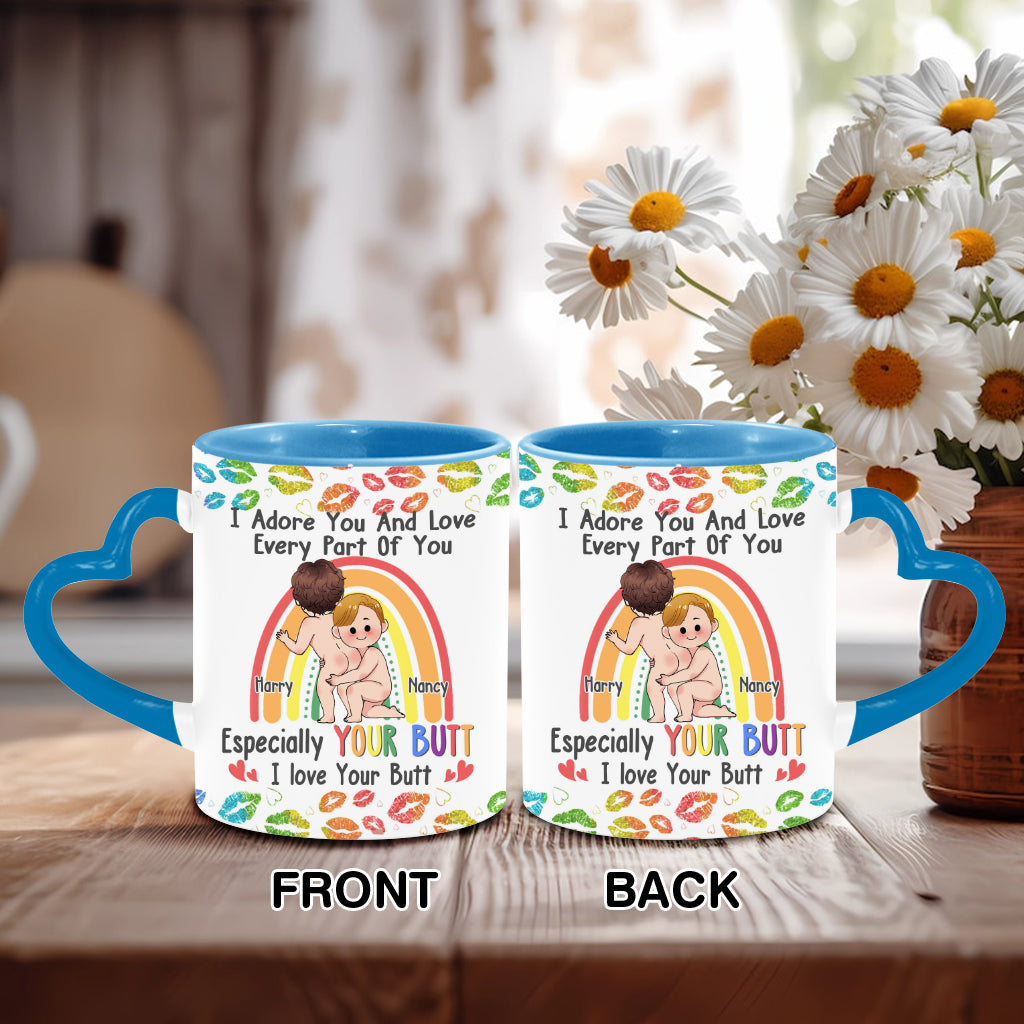 Je t'adore et j'aime chaque partie de toi - Mug personnalisé avec anse en forme de cœur pour le soutien LGBT