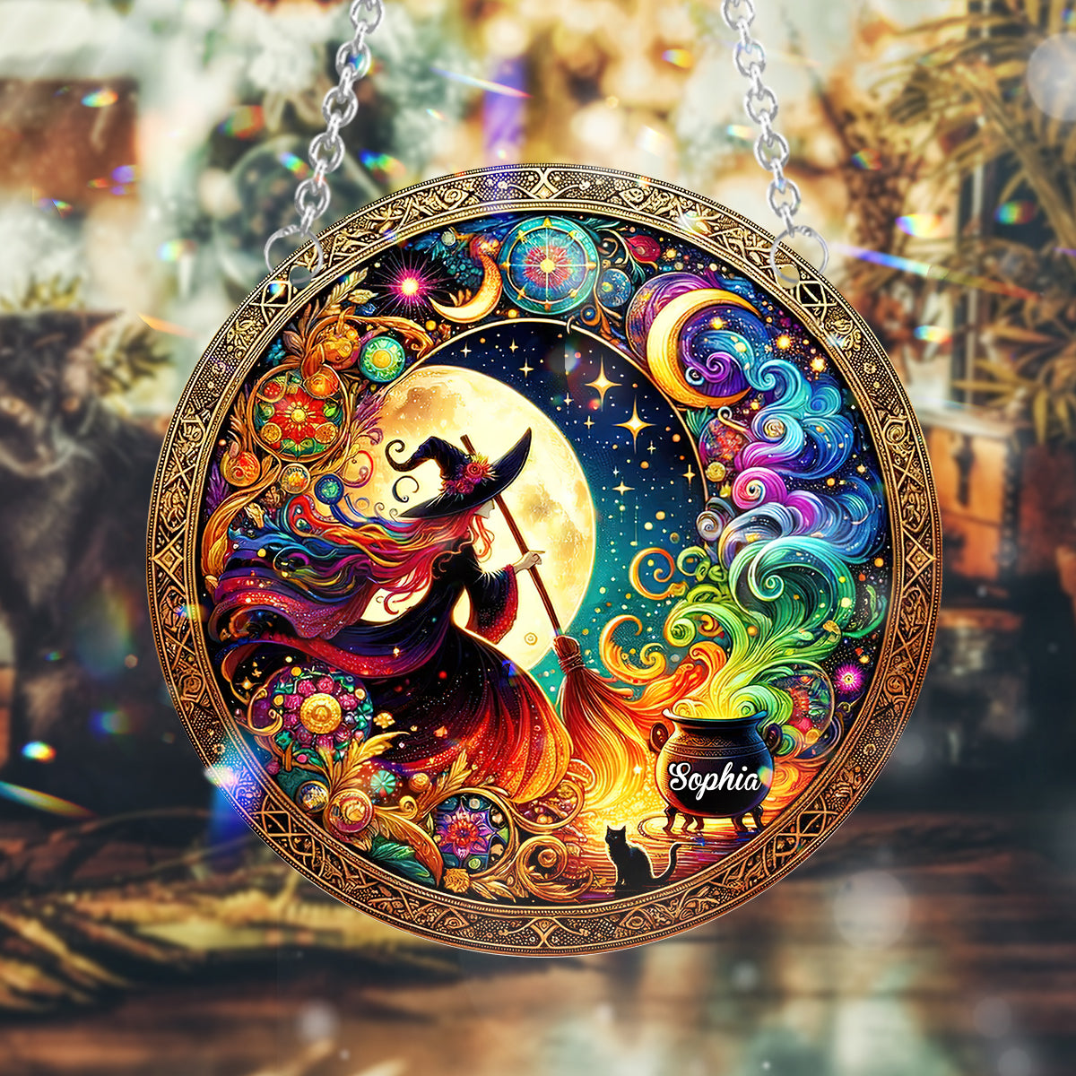 Belle Sorcière - Ornement Attrape-Soleil à suspendre à la fenêtre, personnalisé et orné d'une sorcière 