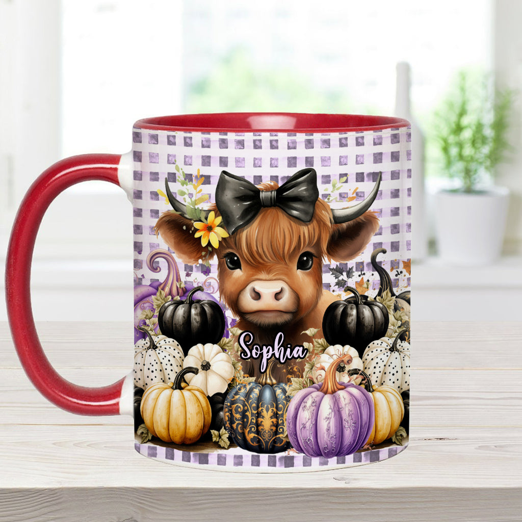 Cute Baby Highland Cow Fall Pumpkins - Personalized Accent Mug