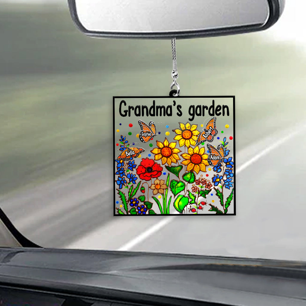 Jardin de grand-mère avec papillon - Ornement de voiture transparent personnalisé pour grand-mère