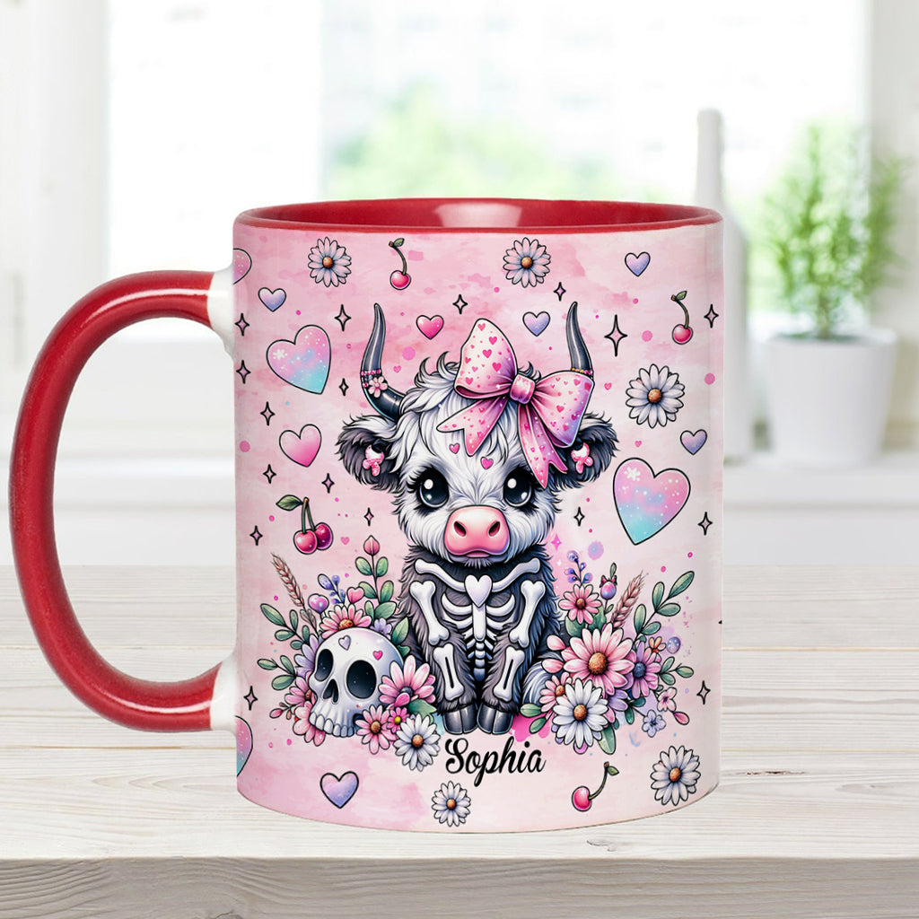 Mug personnalisé « Vache des Highlands d'Halloween mignonne et effrayante »