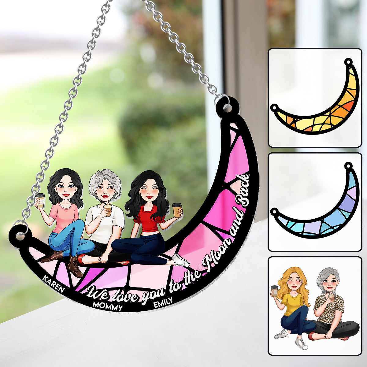 Je t'aime jusqu'à la lune et retour - Attrape-soleil personnalisé à suspendre à la fenêtre pour maman 