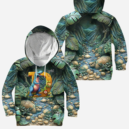 T-shirt enfant personnalisé avec lettre dinosaure - T-shirt intégral