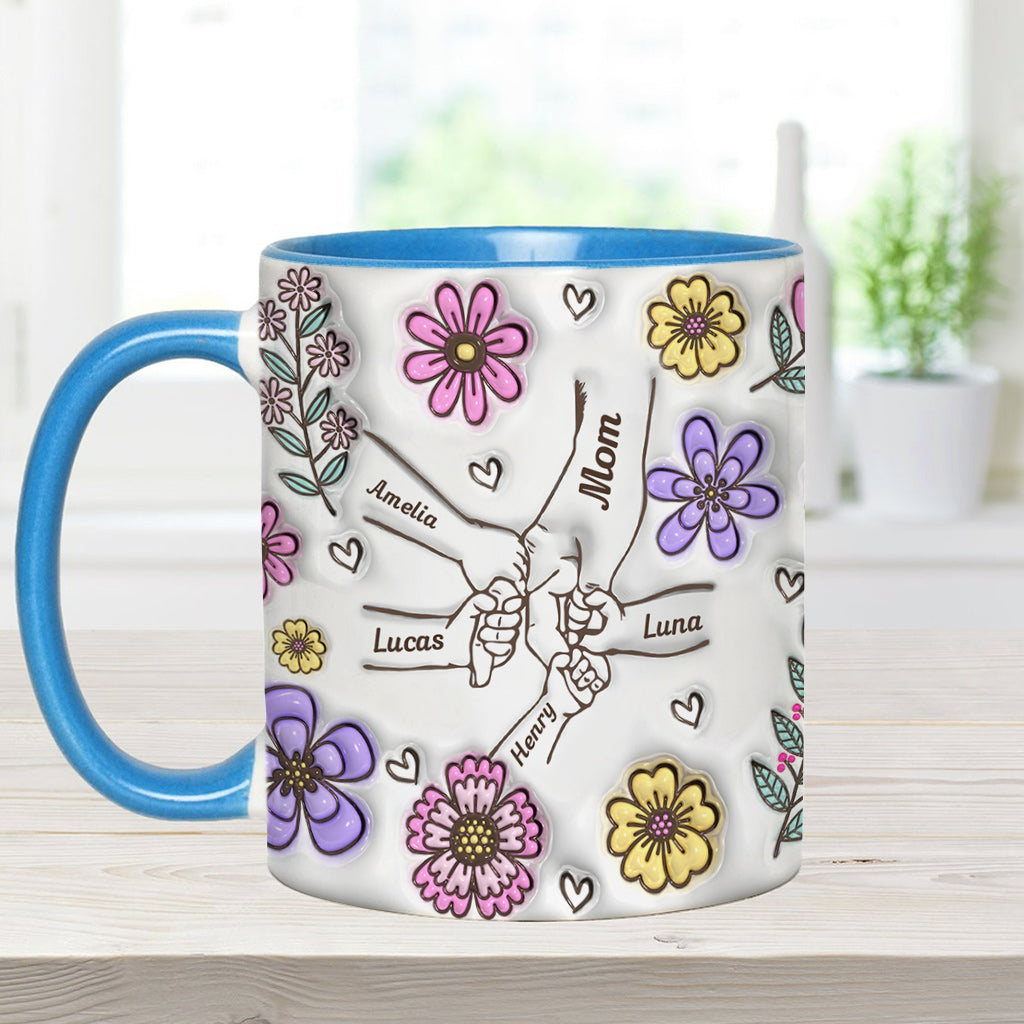 Pink Flower Holding Hands Nana Grandma Mom - Personalized Mother Accent Mug